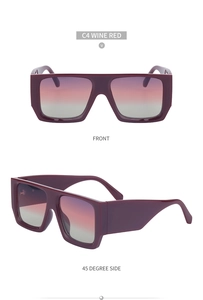 Detailed front and side views of wine red oversized sunglasses with gradient lenses