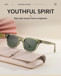 Détails de lunettes de soleil œil-de-chat vert olive avec branches à noyau métallique et étui