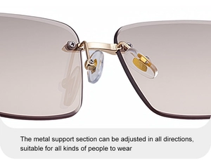 Details verstellbarer Nasenpads und goldener Metallsteg an randloser Sonnenbrille