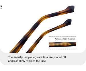Gros plan des embouts de branches en silicone ambre écaillé antidérapants pour lunettes