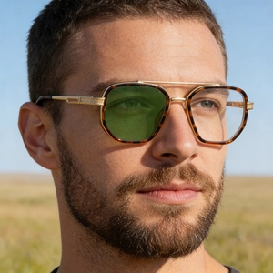Retro double-bridge square sunglasses with tortoiseshell frame and two-tone lenses
