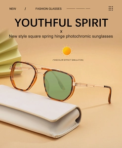 Detail of tortoiseshell square sunglasses with spring hinges and photochromic lenses