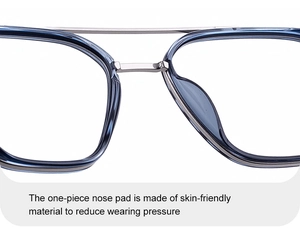 Close-up of the skin-friendly one-piece nose pad on blue square frame sunglasses