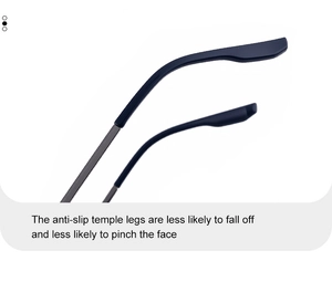 Detail of square sunglasses anti-slip temple legs with flexible metal spring hinges