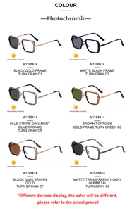 Multiple color options for square frame photochromic sunglasses with spring hinges