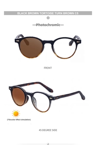 Front and side view of round tortoise shell photochromic glasses with metal rivets
