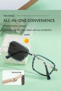 Detailed comparison of photochromic lenses changing color and metal spring hinge design