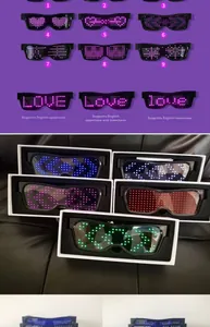 Detailed view of LED party glasses showing customizable text and pattern display options