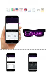 Smartphone app interface controlling multi-language text display on smart LED glasses