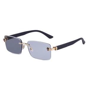 Rahmenlose phototrope rechteckige Sonnenbrille mit goldenem Panther-Metalldetail