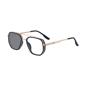 Classic black and gold square aviator sunglasses with photochromic lens transition