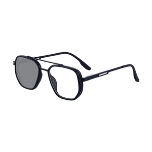 Classic black square frame photochromic sunglasses with vintage double bridge design for men