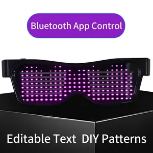Bluetooth LED glasses with purple matrix light and DIY customizable patterns via APP control