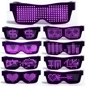 Smart Bluetooth LED glasses with purple matrix light display for festivals and parties