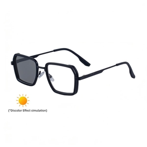 Men's square photochromic sunglasses with punk spring legs and UV protection frame