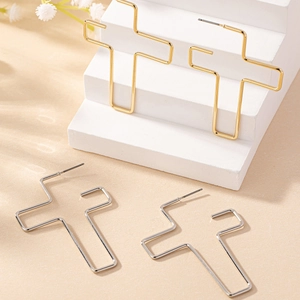 Kreuz Creolen Ohrringe Legierung Schmuck Mit Silbernem Ohrringstift Punk Hip Hop Geometrisch Für Damen