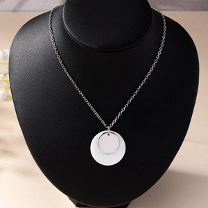 Minimalist double-layered shell disc pendant necklace with fine silver O-chain for women