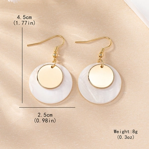 Modern gold double layered round shell drop earrings measuring 4.5cm height