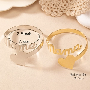 Bracelets MAMA cœur dorés et argentés avec finition polie et dimensions précises