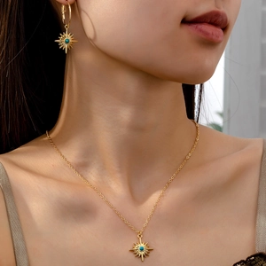 Collier Et Boucles D'oreilles Bijoux Étoile Alliage Et Turquoise Synthétique Pendentif Rayon De Soleil Rétro Bohème Élégant Femmes