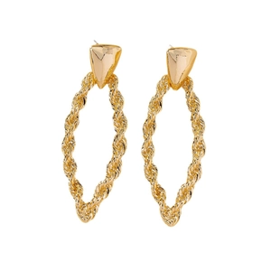 Elegant gold twisted rope texture oval drop earrings for women in a minimalist style