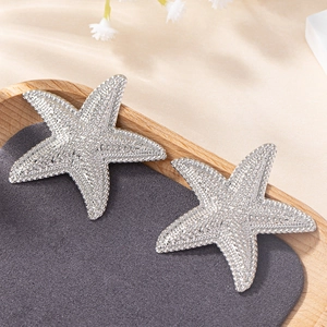 Elegant silver starfish stud earrings with sparkling pave rhinestones for women