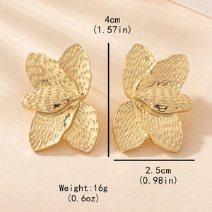 Elegant gold textured flower petal earrings for women with detailed size measurements