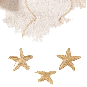 Golden starfish jewelry set with textured starfish necklace and earrings for women