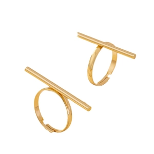 Minimalist gold bar open ring set with adjustable bands for a modern geometric look
