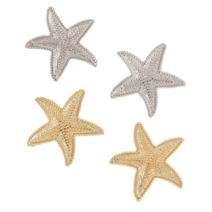 Elegant gold and silver starfish earrings set with detailed textured metallic finish