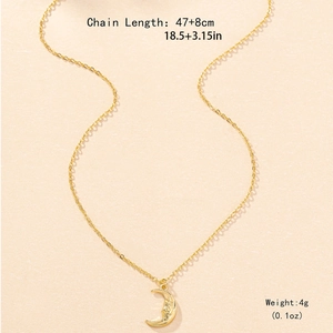 Elegant gold crescent moon face pendant necklace, 47+8cm chain length, 4g lightweight jewelry