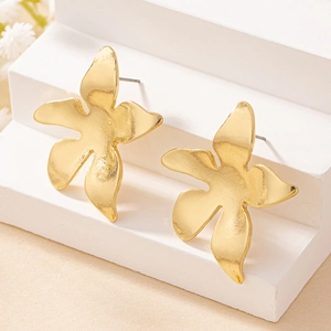 Elegant gold five-petal flower stud earrings with a matte brushed finish for daily wear