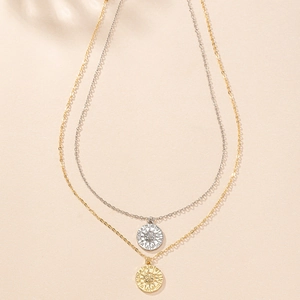 Elegant gold and silver sun coin zodiac pendant necklace set with delicate O-chain