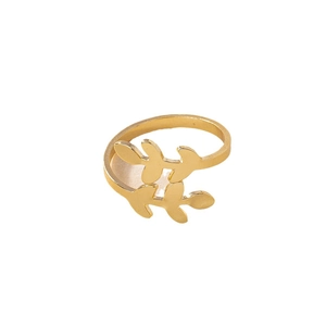 Elegant gold leaf open ring featuring a minimalist double-layer nature branch design