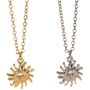 Retro golden and silver sun face pendant necklaces with elegant bohemian ray design