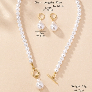 Elegant baroque pearl jewelry set with OT toggle necklace and water drop earrings