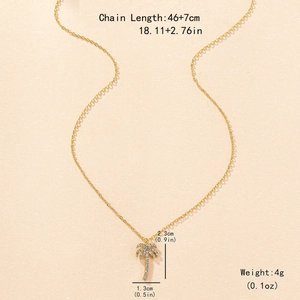Gold palm tree necklace with crystals, 46+7cm chain length, tropical summer jewelry