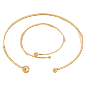 Ensemble bijoux collier ras de cou ouvert doré et bracelet jonc à boules pour femme