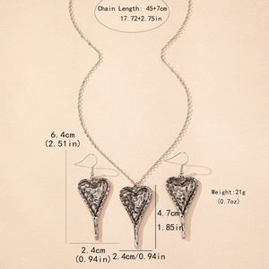 Parure bijoux vintage en argent avec collier cœur texturé et boucles d'oreilles