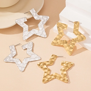 Hammered texture star stud earrings in gold and silver finish with hollow star design