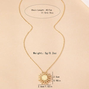 Goldene Sonnenanhänger-Halskette mit Maßen und verstellbarer 45+7cm Gliederkette