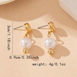Elegant gold knot earrings with white pearl pendants, 3cm length jewelry for women