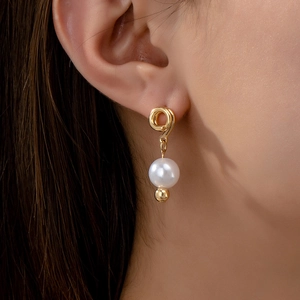 Elegant Alloy Imitation Artificial Pearl Drop Earrings French Retro Geometric Twisted Knot Gold Plated For Women Party Gift