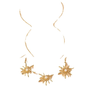 Elegantes goldenes Sonnen-Schmuckset mit Perlenhalskette und passenden Ohrringen
