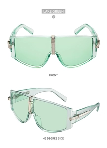 Lake Green oversized one-piece fashion sunglasses with stylish silver metal accents