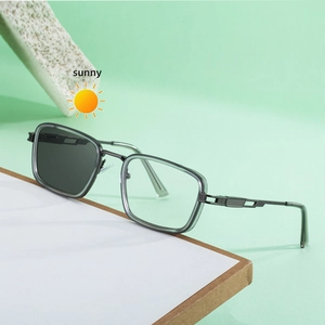 Square punk metal sunglasses for men featuring photochromic lenses and spring hinges