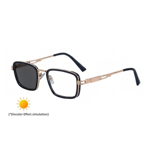 Square black and gold photochromic sunglasses with punk style spring legs and metal frame