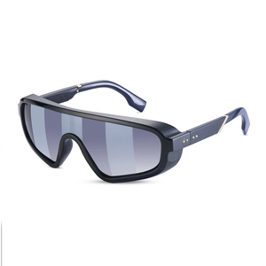 Steampunk oversized shield sunglasses with gradient lenses and gold metal details
