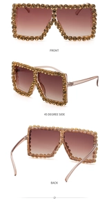 Oversized square sunglasses with crystal-encrusted frames and brown gradient lenses