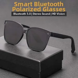 Detail of smart sunglasses with Bluetooth 5.0 stereo sound and HD polarized lenses